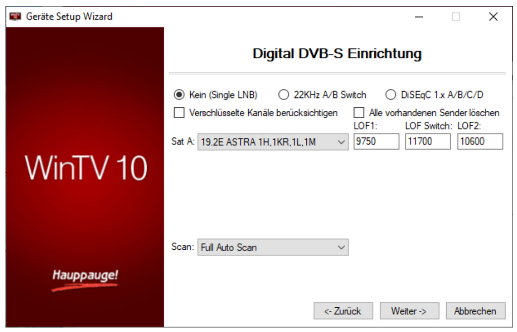 Die Einstellungen fürDVB-S LNB und Diseq